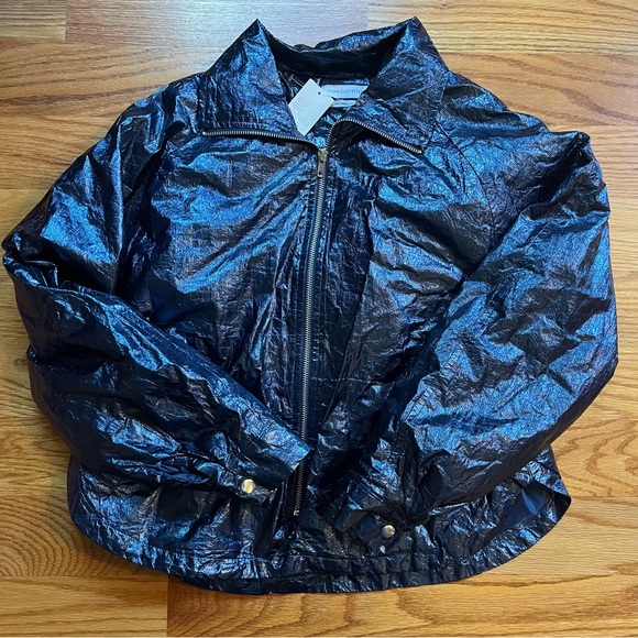 Urban Outfitters Jessie moto Jacket Size S Blue Metallic - Picture 3 of 7